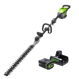 Greenworks 82V Short Pole Hedge Trimmer with 2.5 Ah Battery and Dual Port Charger (82PH30F-25DP)